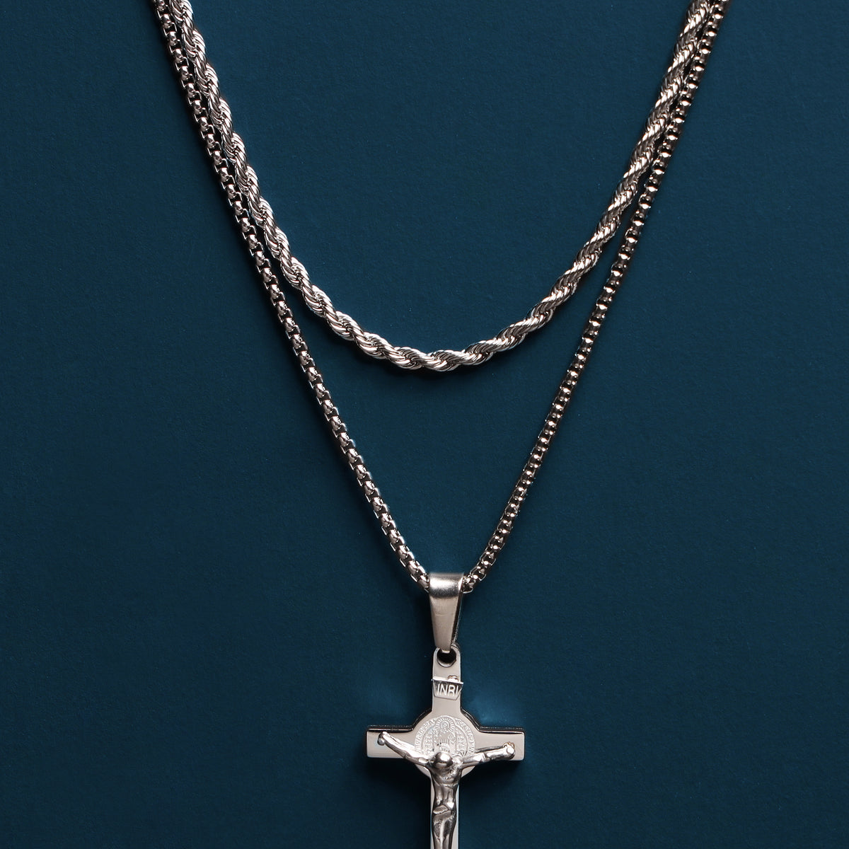 Men's Multi-Finish Crucifix Pendant in Stainless Steel and Yellow IP - 24