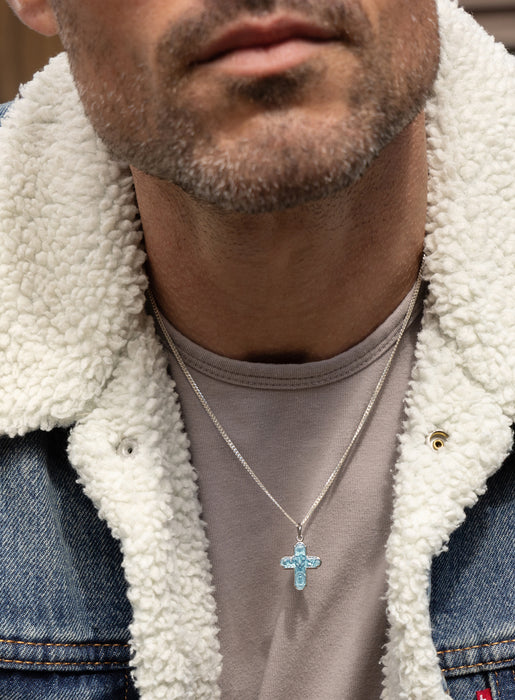 925 Sterling Silver Cross Pendant with Blue Enamel 2mm Cuban Chain Bracelets WE ARE ALL SMITH: Men's Jewelry & Clothing.   