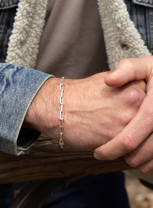 925 Sterling Silver Elongated Cable Chain Bracelet for Men Bracelets WE ARE ALL SMITH: Men's Jewelry & Clothing.   