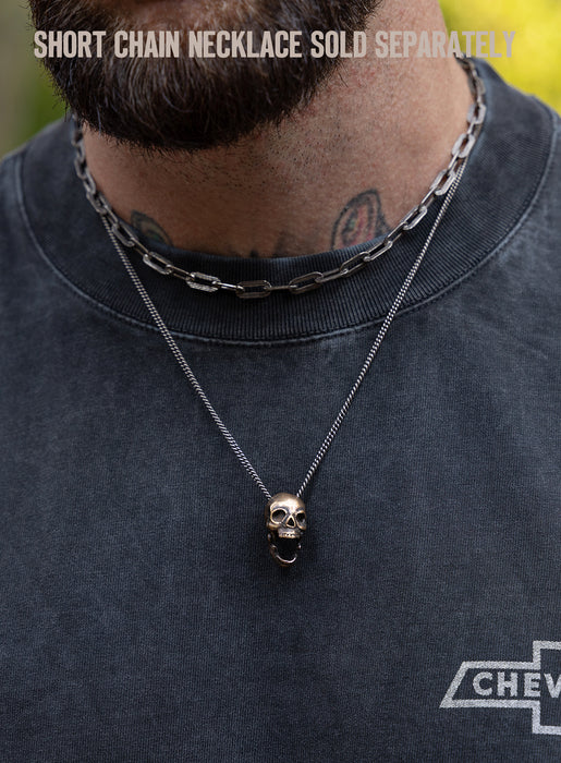 Open Jaw Skull Necklace in Bronze with Oxidized Sterling Silver Chain Jewelry We Are All Smith   