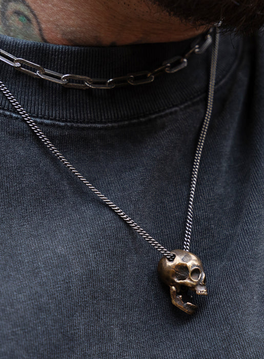 Open Jaw Skull Necklace in Bronze with Oxidized Sterling Silver Chain Jewelry We Are All Smith   