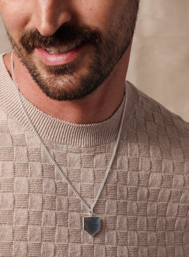 925 Sterling Shield Shape Genuine Labradorite Pendant Necklace Necklace WE ARE ALL SMITH: Men's Jewelry & Clothing.   