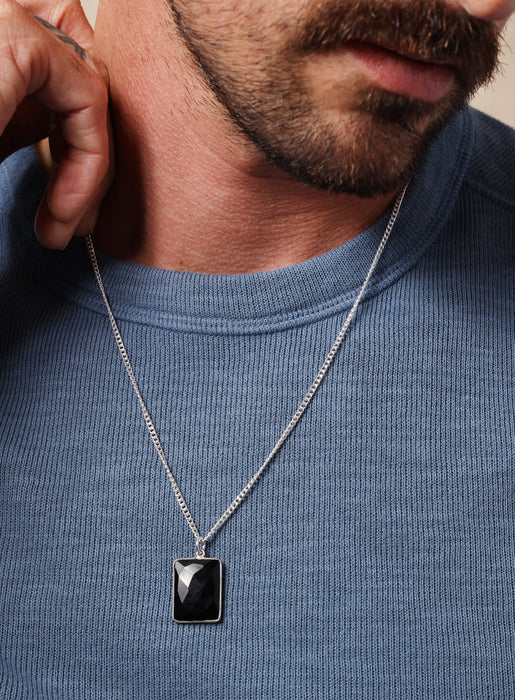 925 Sterling Silver Genuine Black Onyx Pendant Chain Necklace Necklace WE ARE ALL SMITH: Men's Jewelry & Clothing.   