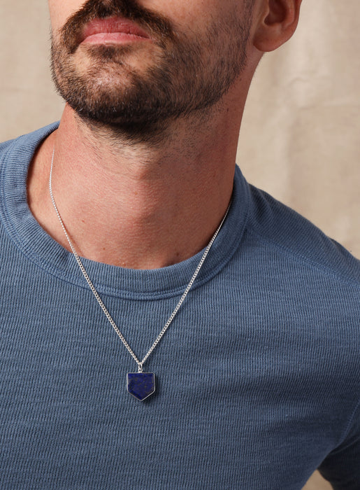 925 Sterling Shield Shape Genuine Lapis Lazuli Pendant Necklace Necklace WE ARE ALL SMITH: Men's Jewelry & Clothing.   