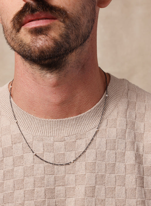 925 Oxidized Sterling Silver Chain with Mini Pearls Chain Necklace for Men Necklace WE ARE ALL SMITH: Men's Jewelry & Clothing.   