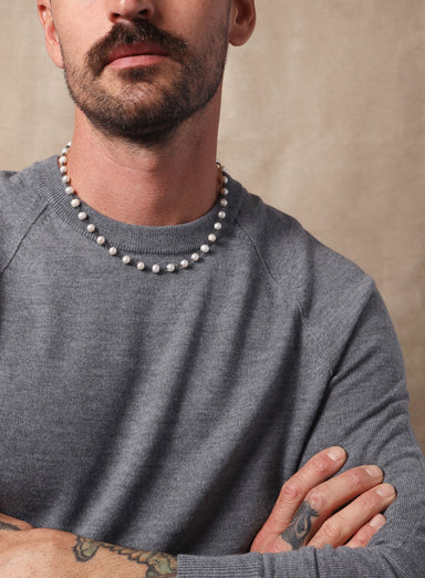 925 Oxidized Sterling Silver White Natural Pearls Necklace for Men Necklace WE ARE ALL SMITH: Men's Jewelry & Clothing.   