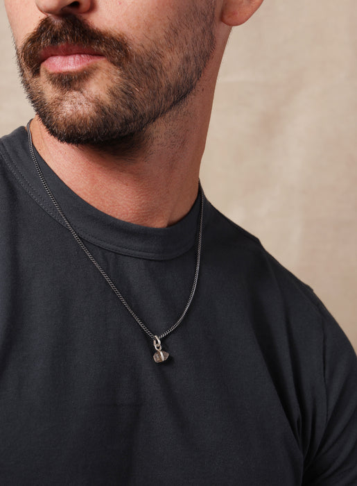 One of a Kind Double point Herkimer Diamond on 925 Oxidized Sterling Chain Jewelry WE ARE ALL SMITH: Men's Jewelry & Clothing.   
