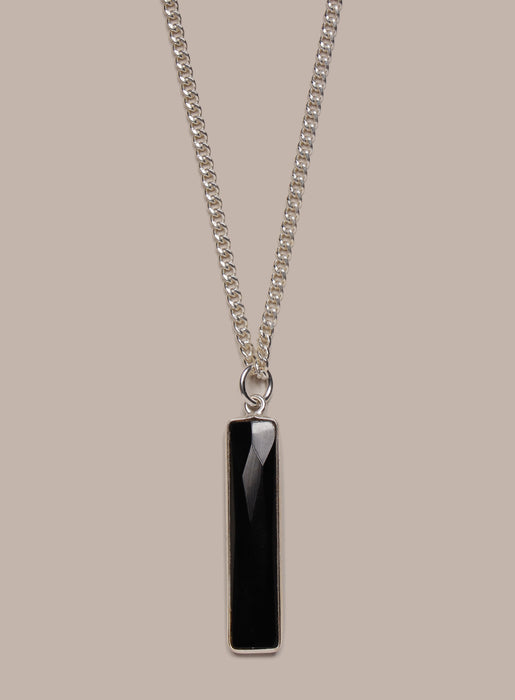 925 Sterling Silver Black Onyx Long Bar Chain Necklace Necklace WE ARE ALL SMITH: Men's Jewelry & Clothing.   