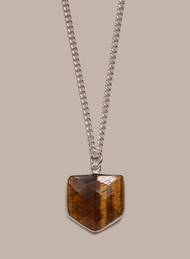 925 Sterling Shield Shape Genuine Tiger's Eye Pendant Necklace Necklace WE ARE ALL SMITH: Men's Jewelry & Clothing.   