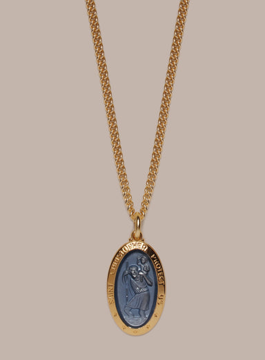 Saint Christopher Pendant with Blue Enamel on 14k Gold Filled Chain Necklaces WE ARE ALL SMITH: Men's Jewelry & Clothing.   