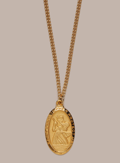 Saint Christopher Oval Medal on 14k Gold Filled Curb Chain Necklaces WE ARE ALL SMITH: Men's Jewelry & Clothing.   