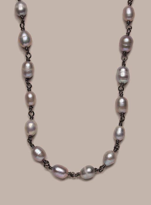 925 Oxidized Sterling Silver Gray Pearls Necklace for Men Necklace WE ARE ALL SMITH: Men's Jewelry & Clothing.   