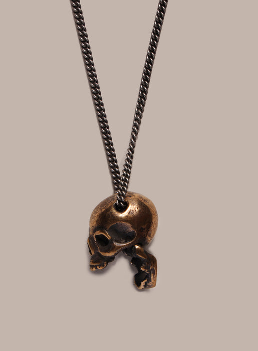 Open Jaw Skull Necklace in Bronze with Oxidized Sterling Silver Chain Jewelry We Are All Smith   