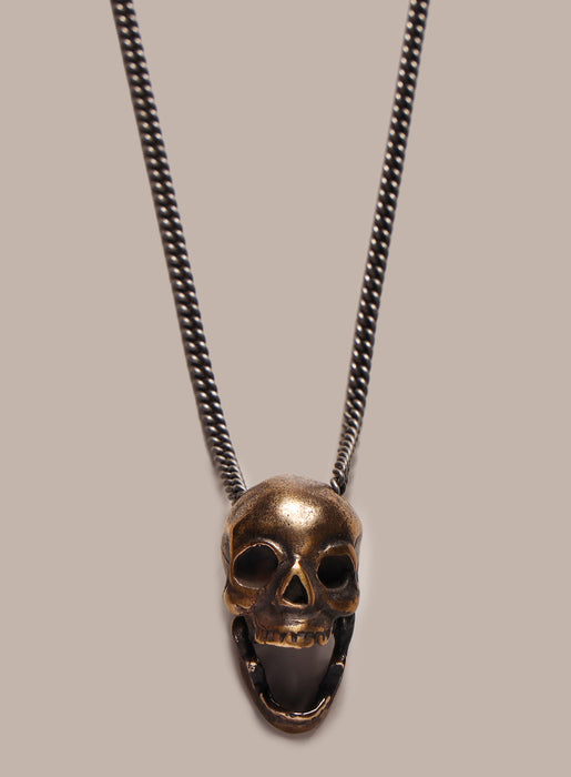 Open Jaw Skull Necklace in Bronze with Oxidized Sterling Silver Chain Jewelry We Are All Smith   