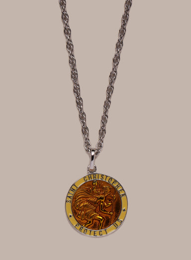 925 Sterling Silver Yellow/Saffron Enamel St Christopher Pendant Necklace Necklace WE ARE ALL SMITH: Men's Jewelry & Clothing.