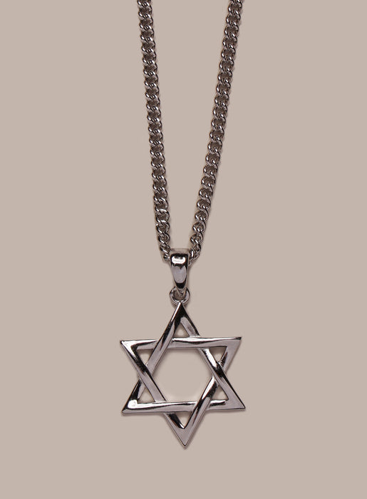 925 Sterling Silver Star of David Pendant on Sterling Rhodium Coated Curb Chain Necklaces We Are All Smith   