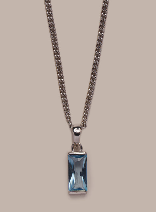 925 Sterling Silver Blue Topaz Pendant on Rhodium Coated Curb Chain Necklace Necklaces We Are All Smith