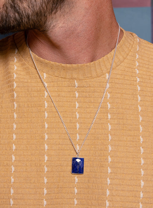 Sterling Silver Lapis Lazuli Pendant Chain Necklace for Men Necklace WE ARE ALL SMITH: Men's Jewelry & Clothing.   