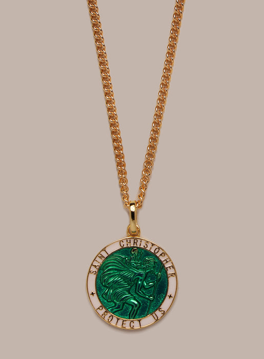 Vermeil Gold Emerald Green Enamel Saint Christopher Medal Necklace for Men Necklace WE ARE ALL SMITH: Men's Jewelry & Clothing.