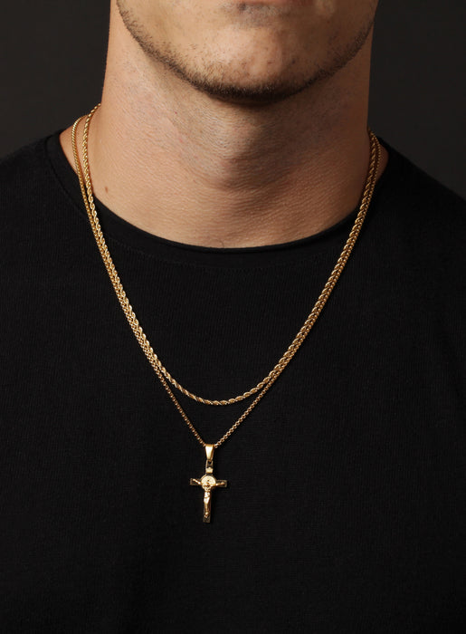 Necklace Set: Gold Rope Chain and Large Gold Cross — WE ARE ALL SMITH