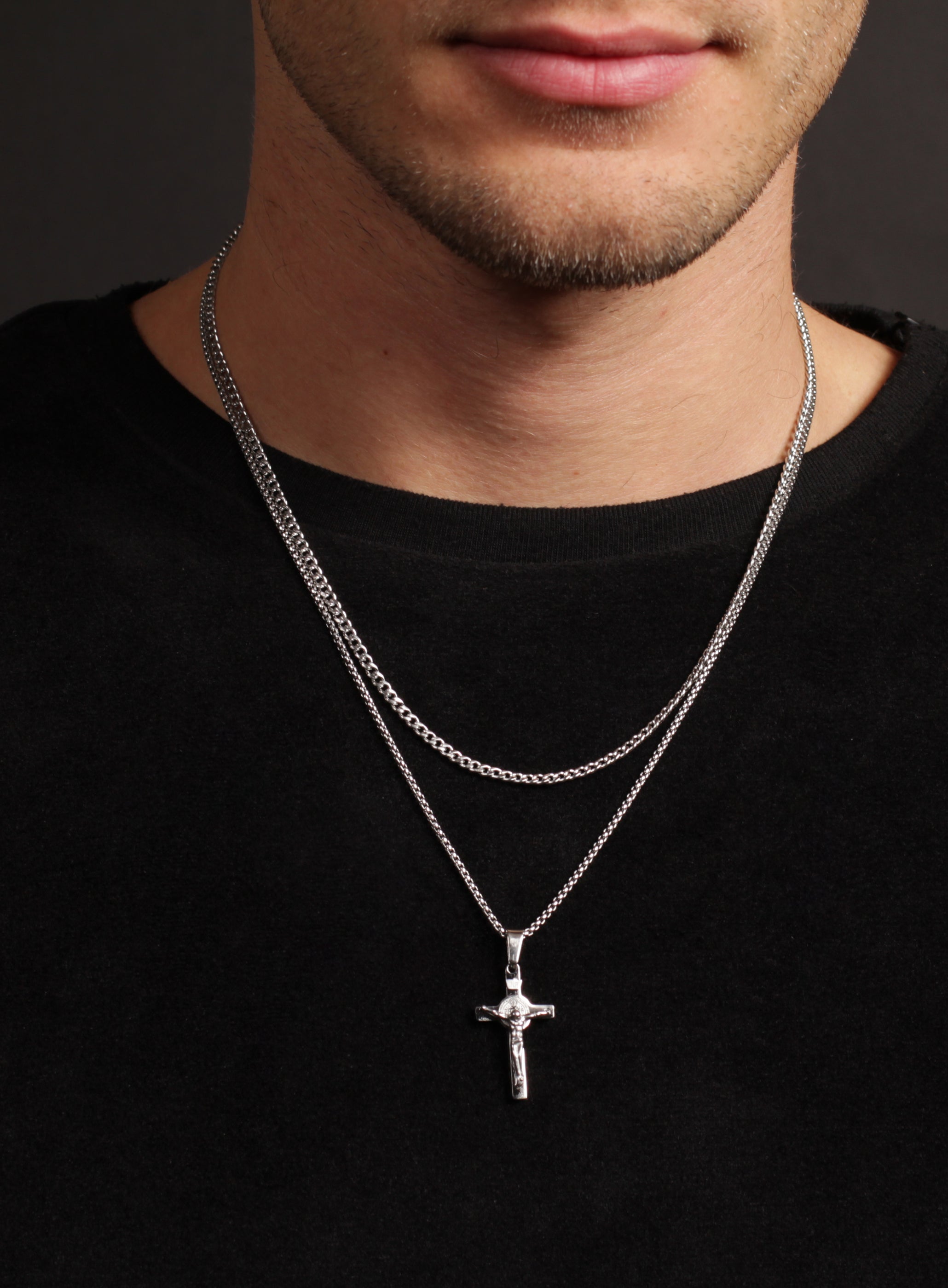 Necklace Set: Silver Rope Chain and Silver Crucifix Necklace — WE ARE ...