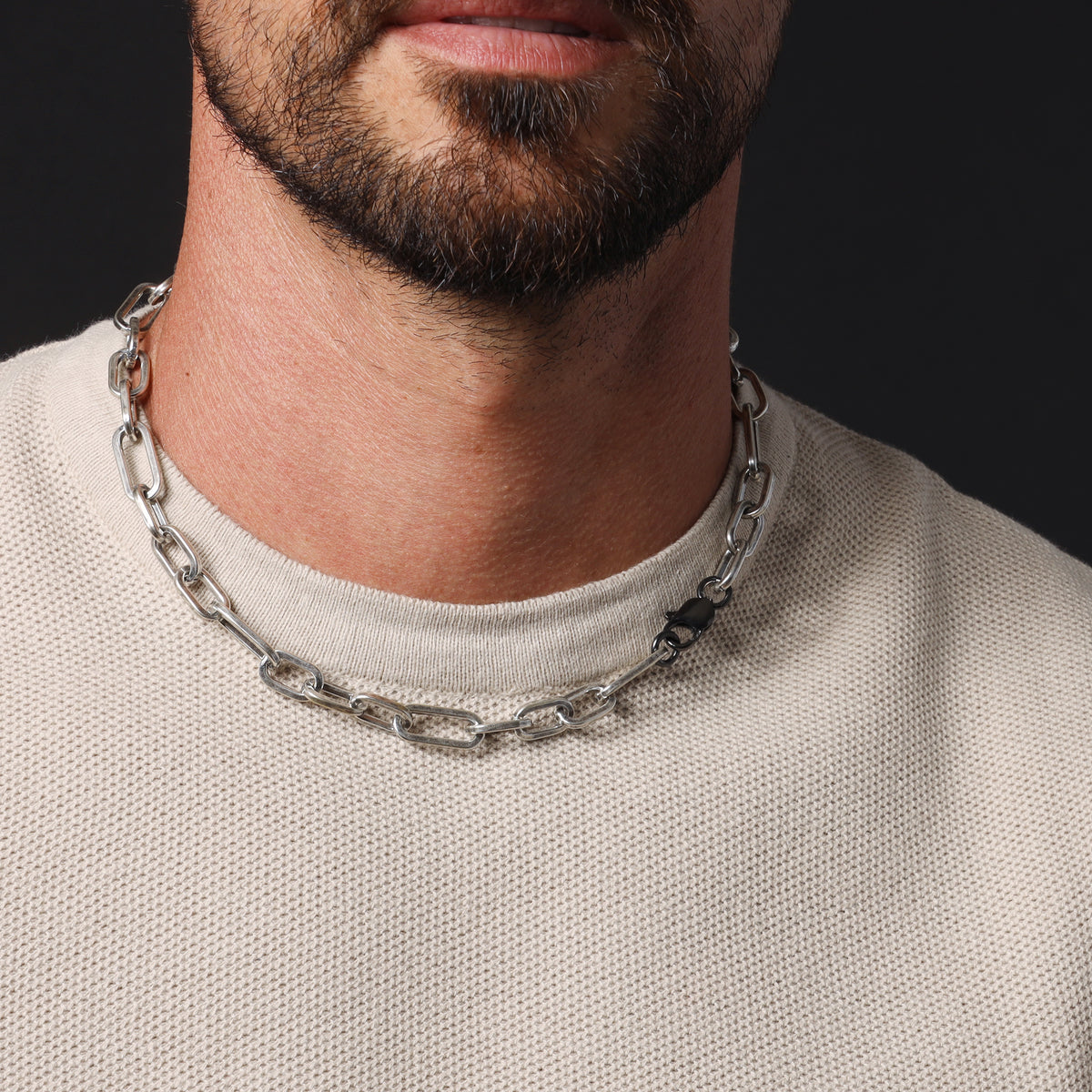 925 Oxidized Sterling Silver Collar Inspired Chain Necklace for Men
