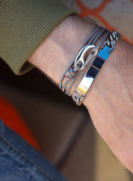Orange + Blue Tactical Cord Bracelet for Men (Silver Clasp - 30S