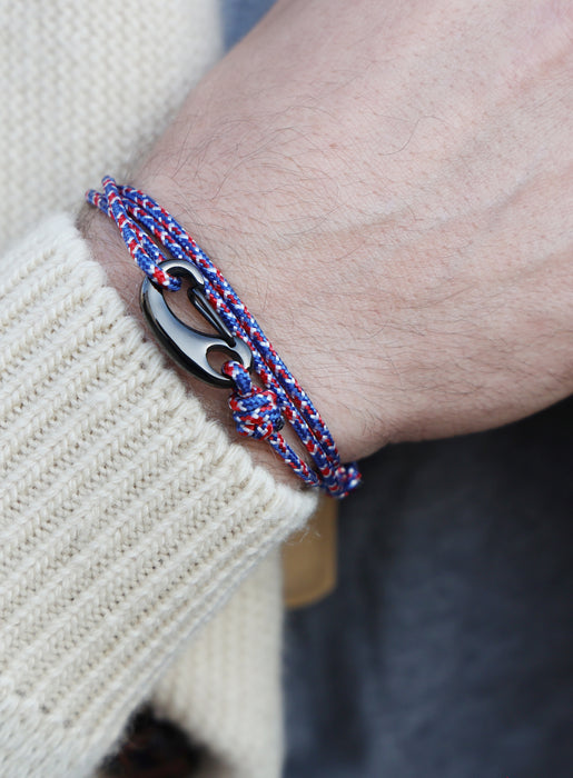 Red, White & Blue Tactical Cord Bracelet for Men (Black Clasp) Bracelets We Are All Smith   