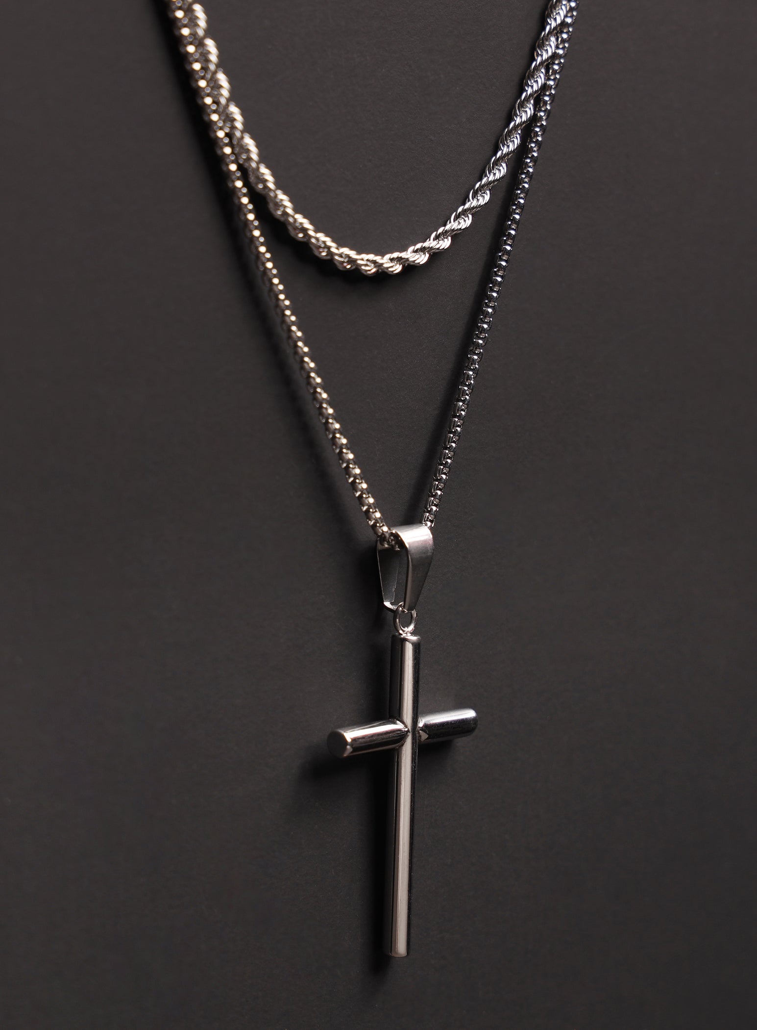 Necklace Set: Silver Rope Chain and Silver Bamboo Cross Necklace — WE ...