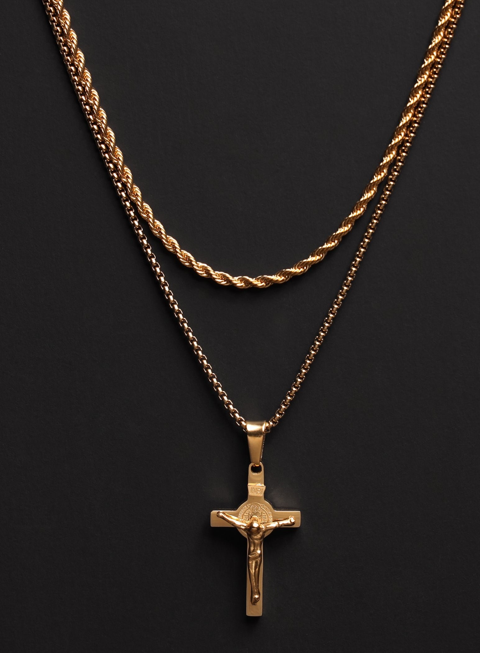 Necklace Set: Gold Rope Chain and Gold Crucifix Necklace — WE ARE ALL SMITH