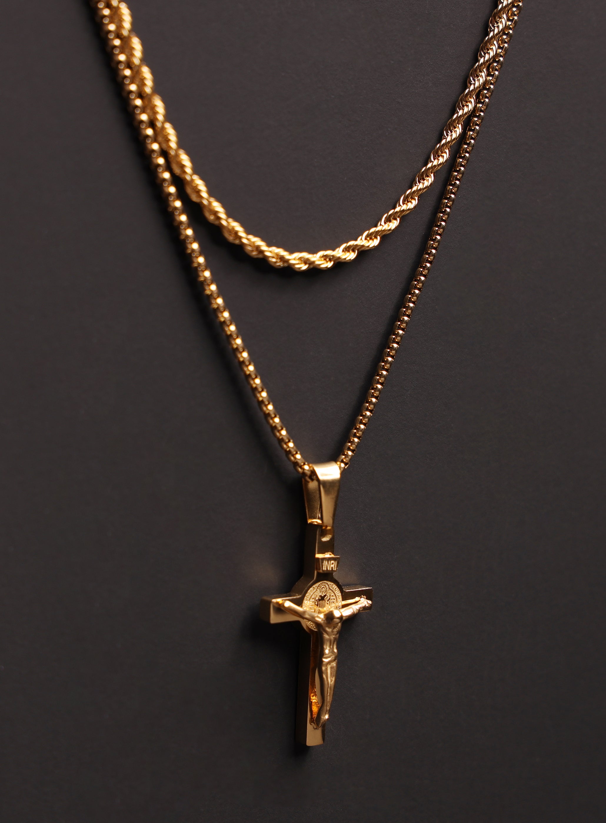 Necklace Set: Gold Rope Chain and Gold Crucifix Necklace — WE ARE ALL SMITH