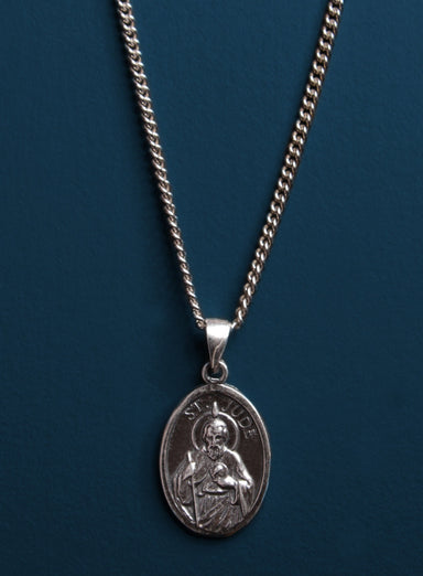 St. Jude Sterling Silver Oval Medal Necklace Necklaces WE ARE ALL SMITH: Men's Jewelry & Clothing.   