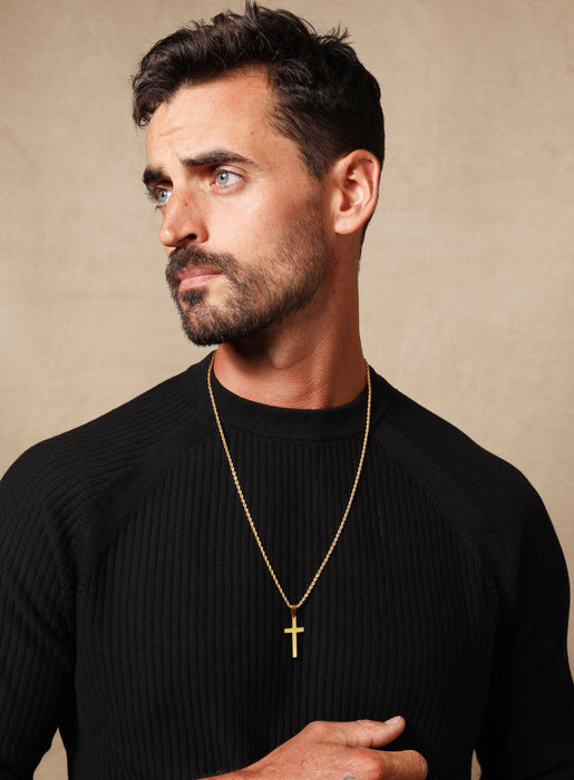 Necklace Set: Gold Rope Chain and Large Gold Cross — WE ARE ALL SMITH
