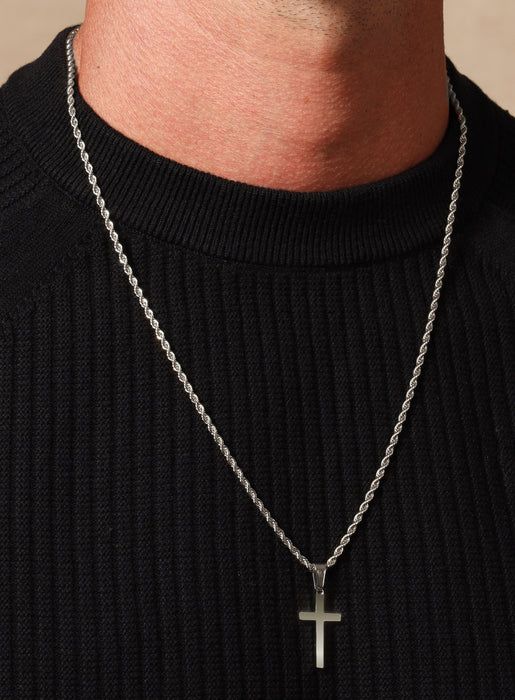 Men's Cross Necklace, 925 Sterling Silver Curb Chain Cross Jewelry, Gift  for Him