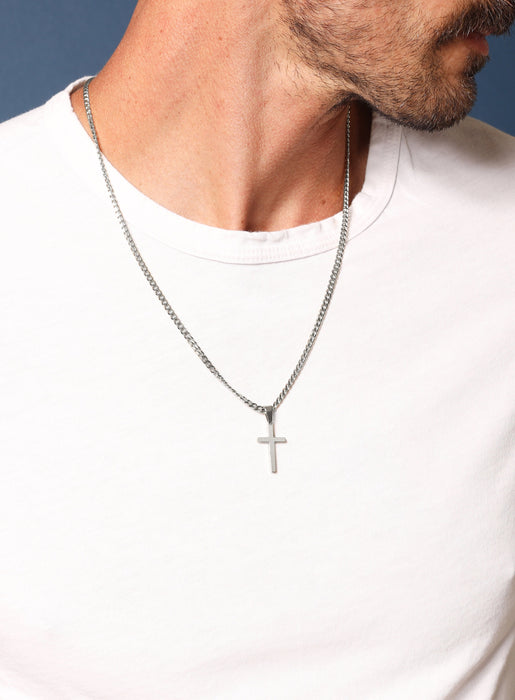 Waterproof Silver Cross Necklace for Men