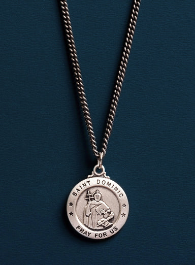 Saint Dominic 925 Oxidized Sterling Silver Pendant and Curb Chain Necklace Necklace WE ARE ALL SMITH: Men's Jewelry & Clothing.   