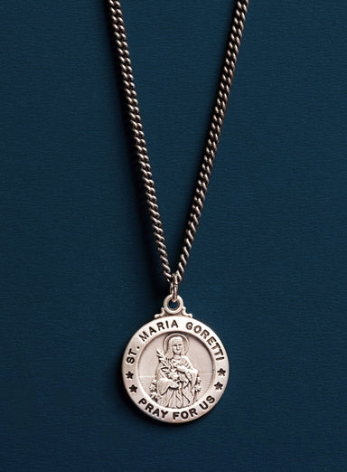 Saint Maria Goretti 925 Oxidized Sterling Silver Necklace for Men Necklace WE ARE ALL SMITH: Men's Jewelry & Clothing.   