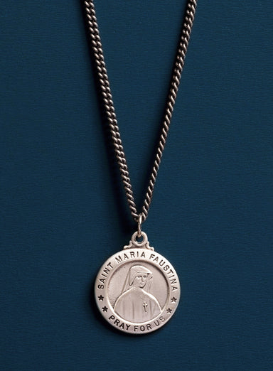 Saint Maria Faustina Round Sterling Silver Pendant Necklace for Men Necklace WE ARE ALL SMITH: Men's Jewelry & Clothing.   