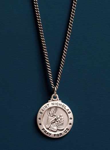 Saint Nicholas Men's Necklace 925 Oxidized Sterling Silver Necklace WE ARE ALL SMITH: Men's Jewelry & Clothing.   