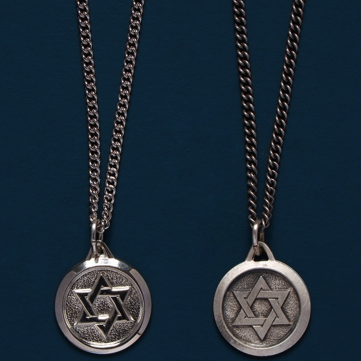 Sterling Silver Star of David Round Medal Necklace for Men