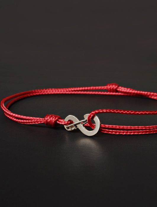 Men's Red String Bracelet with Adjustable Silver Lock